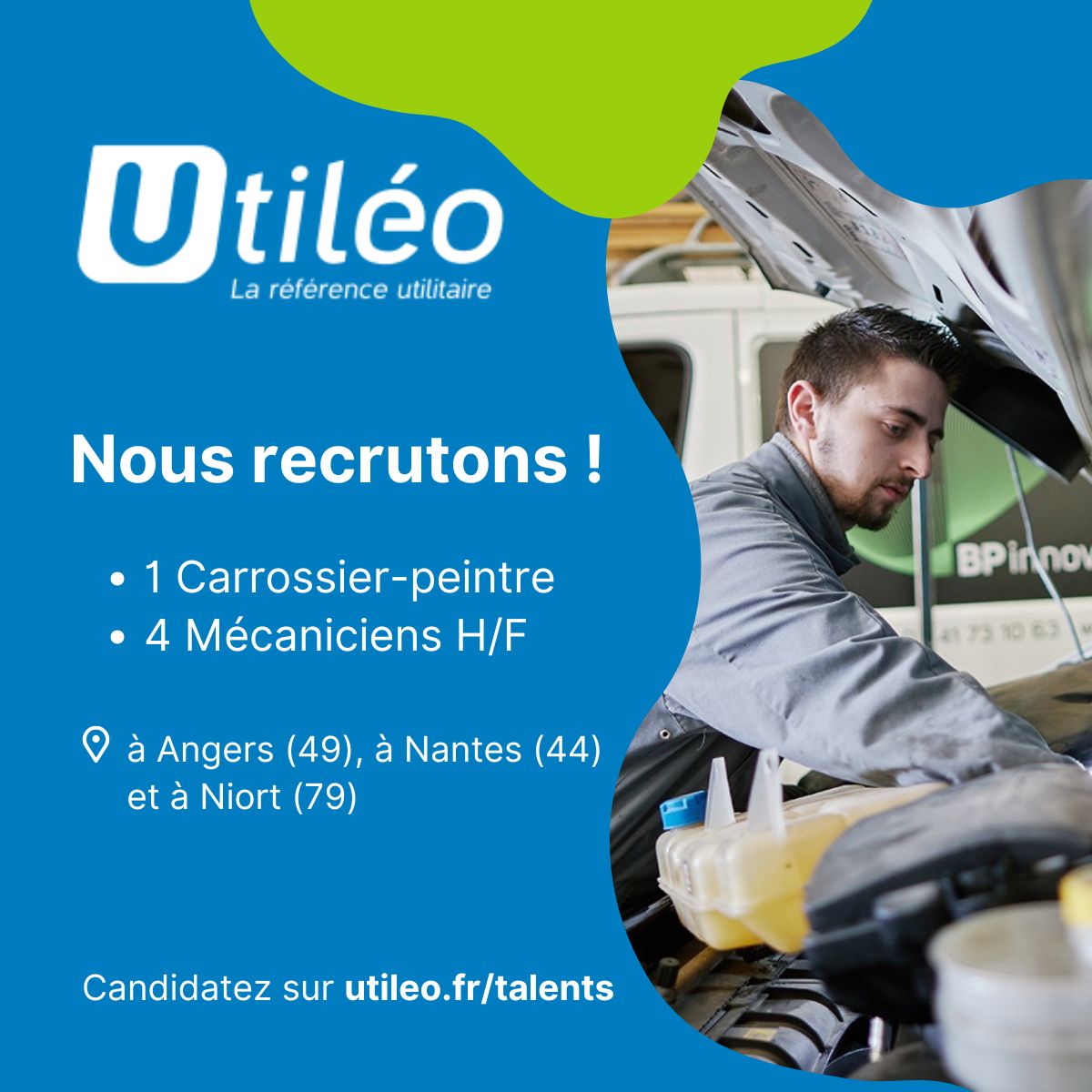 recrutement de mécaniciens automobile et carrossier à Angers, Nantes et Niort